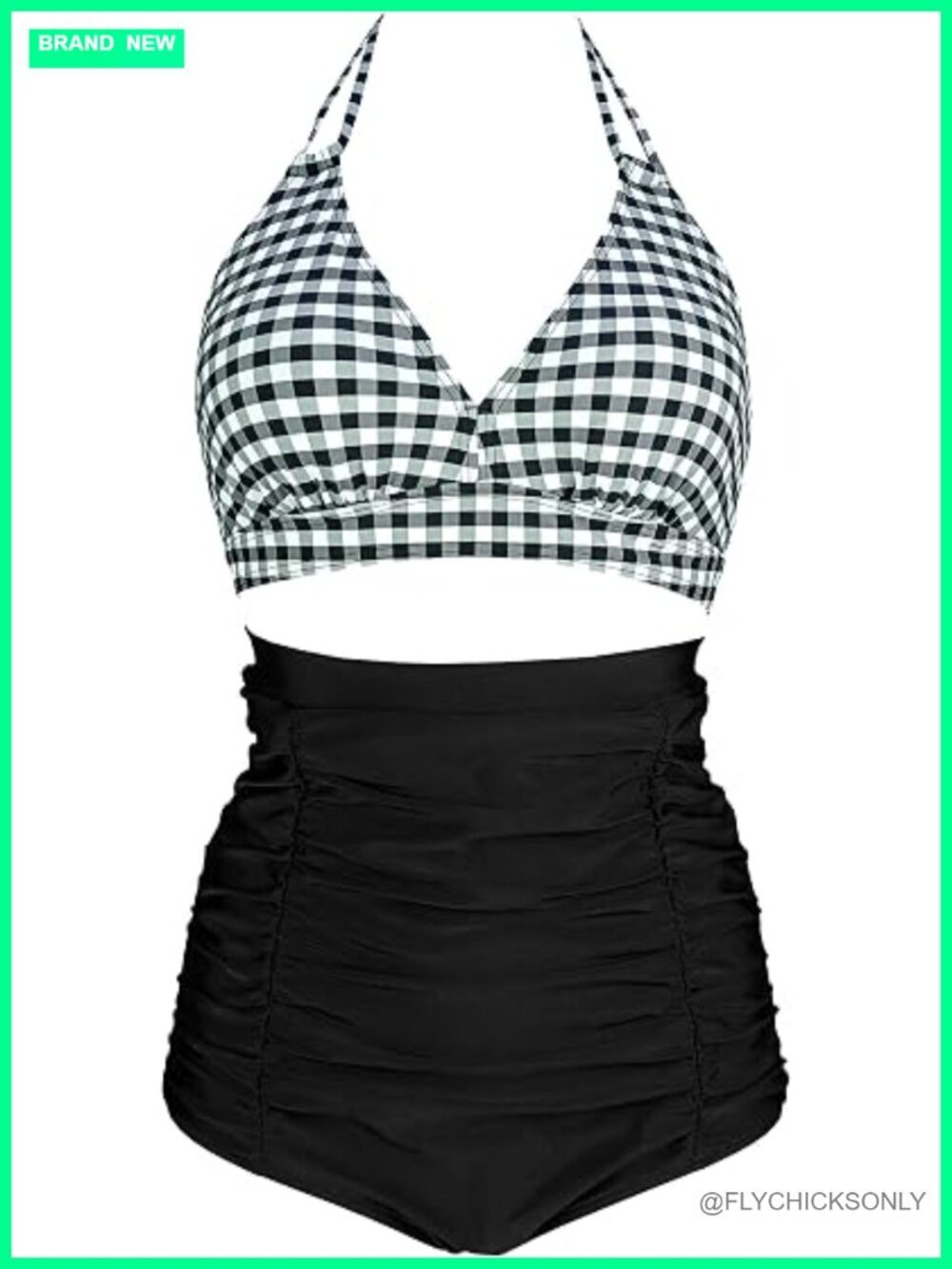 V-Neck Halter High Waist Bikini Set with Built-in Bra Cups